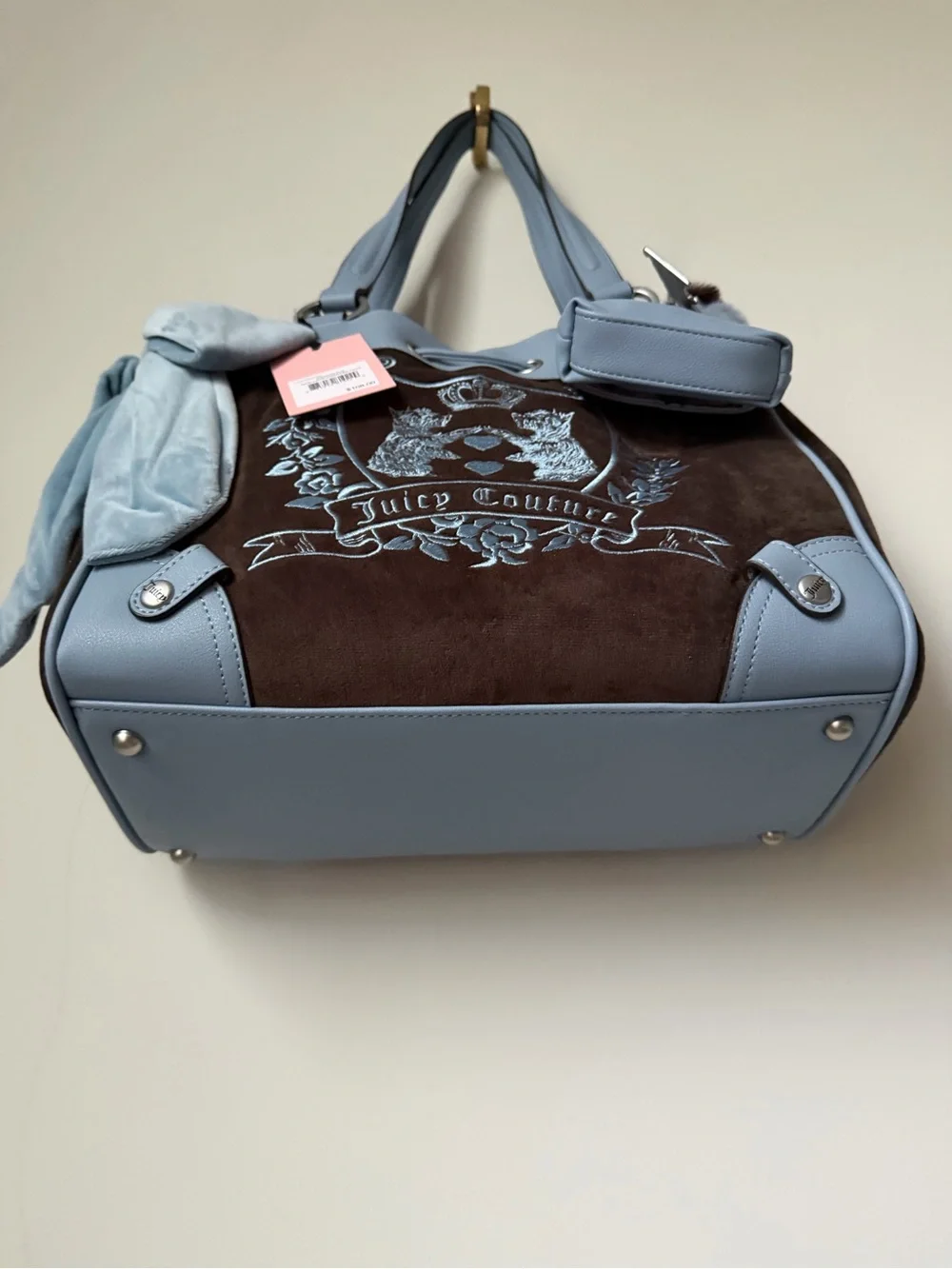 Juicy Couture Blue and Brown Embroidered scottie dog crest daydreamer Tote Bag